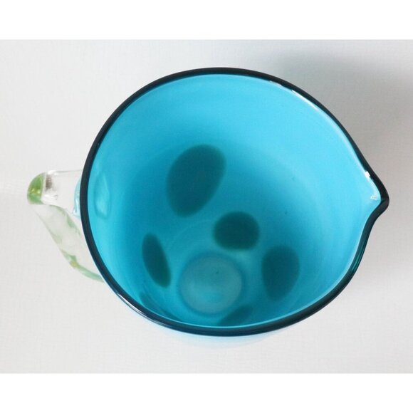 Art Glass Turquoise Blue Water Pitcher Jug Italian Hand Blow Glass Art Cocktail - Picture 5 of 7